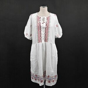 KNOX ROSE Embroidered Dress‎ Womens Size L Cottagecore Tassel Tie Button White